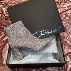 Betsey Johnson Cady Rhinestone Boots in Silver